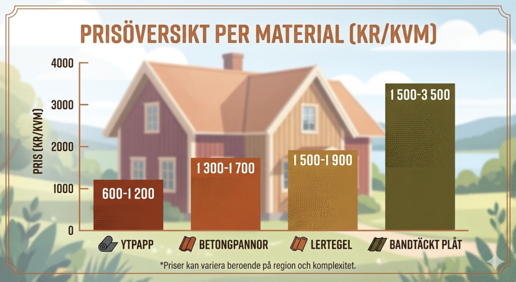 Tabell över priser på takmaterial